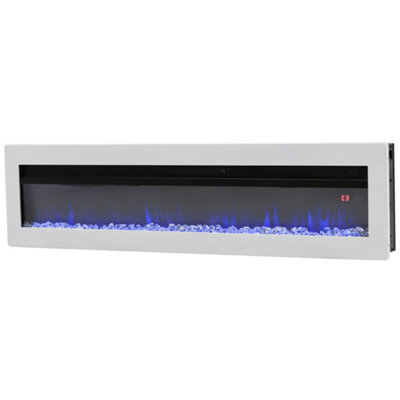 White Electric Fire Wall Mounted Wall Inset Fireplace 12 Flame Colors with Freestanding Legs 50 Inch