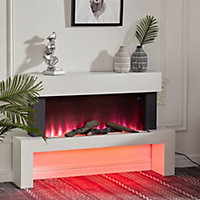 White Elevated Freestanding Electric Fireplace 7 Flame Colors with Remote 48 Inch