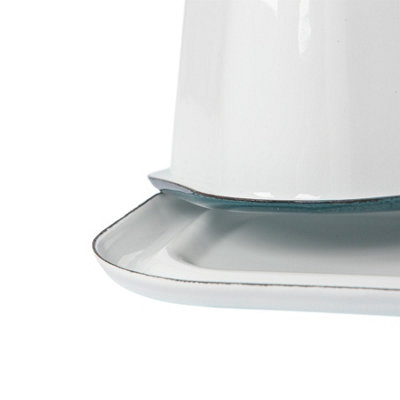 White Enamel Butter Dish - 18.5cm x 10cm - Green - 4