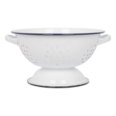 White Enamel Colander - 23.5cm - Blue