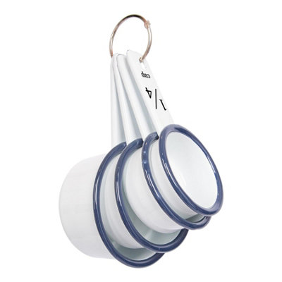 White Enamel Measuring Cups Set - Blue - 4pc