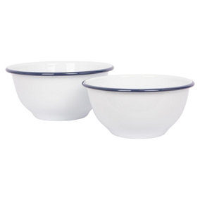 White Enamel Mixing Bowl Set - Blue