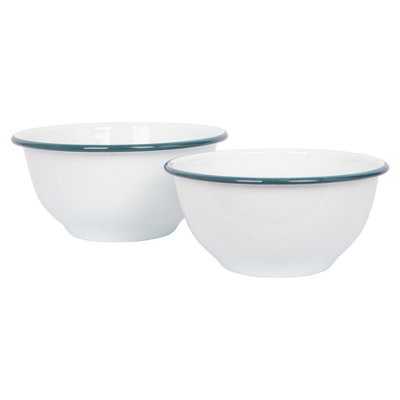 White Enamel Mixing Bowl Set - Green