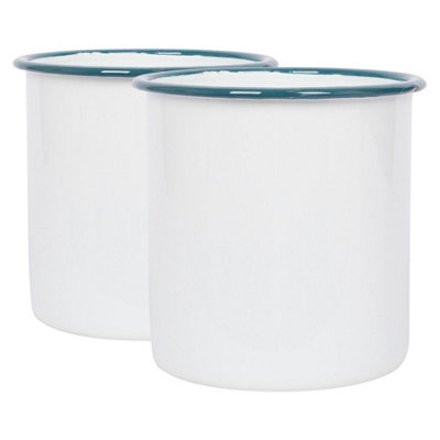 White Enamel Utensil Holders - 15.5cm - Green - Pack of 2