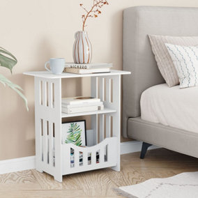 White End Table with Storage Shelf Basket, Narrow Bedside Table, Slim Coffee Table