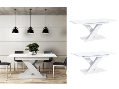 White Extendable Dining Table Pedestal X Leg Modern Kitchen 8 10 Seater Ron