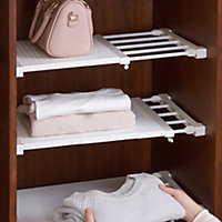 White Extendable Wardrobe Storage Divider Adjustable Wall Mounted Storage Shelf W 80 cm
