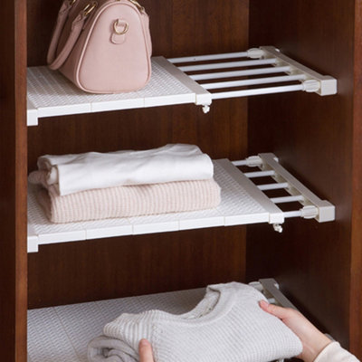 White Extendable Wardrobe Storage Divider Adjustable Wall Mounted Storage Shelf W 80 cm