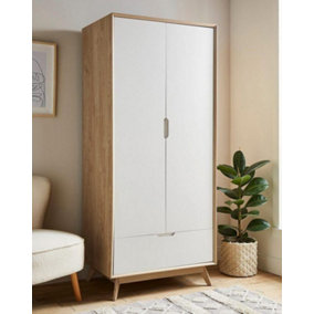 White Ezra 2 Door 1 Drawer Scandinavian Style Wardrobe Bedroom Furniture