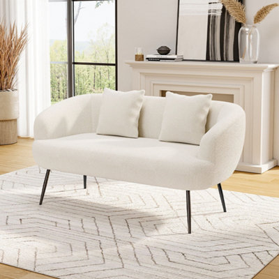 White Fabric Loveseat Sofa with Metal Legs&Pillows W 1440 mm