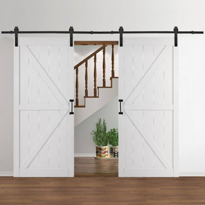 White Farmhouse Style Heavy Duty Wooden Barn Door with 6.6ft Sliding Hardware Kit
