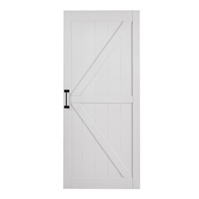 White Farmhouse Style Heavy Duty Wooden Barn Door with 6.6ft Sliding Hardware Kit
