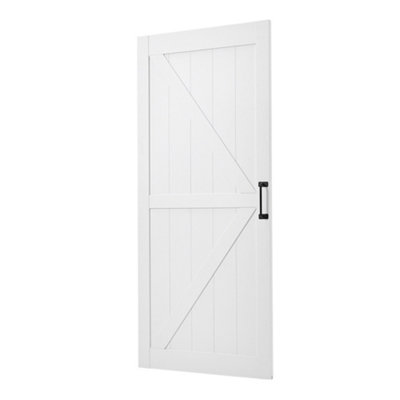 White Farmhouse Style Heavy Duty Wooden Barn Door with 6.6ft Sliding Hardware Kit