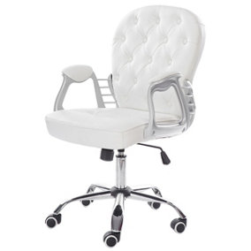 White Faux Leather Ergonomic Swivel Home Office Chair Armchair Height Adjustable