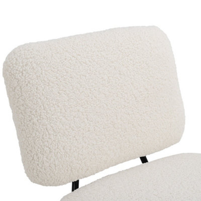 White Faux Wool Upholstered Armchair with Metal Legs Fluffy Side Corner Chair for Living Room Reading Nook 800mm(H)