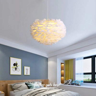 White Feather Pendant Light Bedroom Ceiling Lamp E27 Bulb Not Included