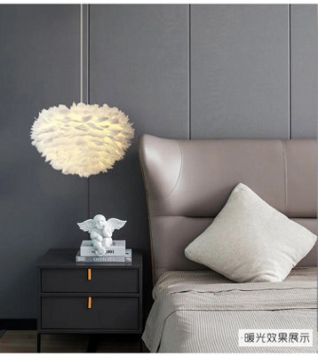 White Feather Pendant Light Bedroom Ceiling Lamp E27 Bulb Not Included