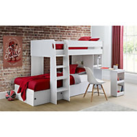 White Finished Bunk Bed with Desk and Storage - 2x 3ft (90cm)
