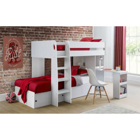 White Finished Bunk Bed with Desk and Under Bed Storage (90cm)