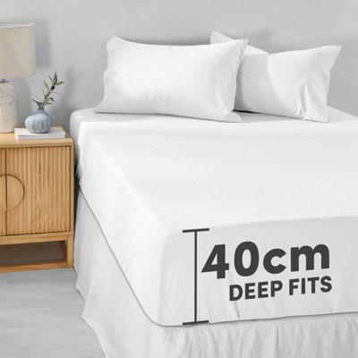 White Fitted Sheet Single Super King Extra Deep 40cm Bed Sheets Soft Comfortable Luxury Modern Washable