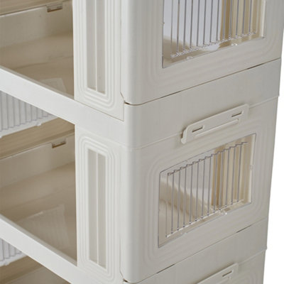 White Five-tier Foldable and Stackable Plastic Storage Rack with Wheels ...