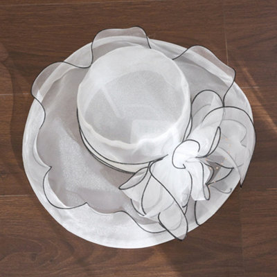 Organza Wide Brim Derby Sun Hat with Flower Fascinator Clip Fascinator Wedding Derby Hats for Women Bridal Organza  main image 2