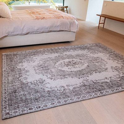 White Flatweave Floral,Traditional Easy to clean Rug for Bedroom ...