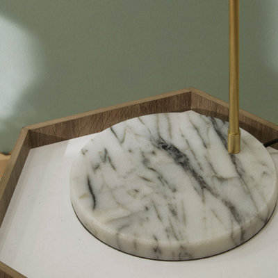 White Floor Lamp with Marble Foot and Gold Details