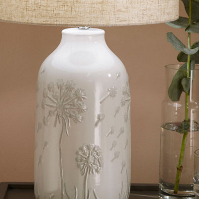 White Floral Ceramic Table Lamp Dandelion Detal