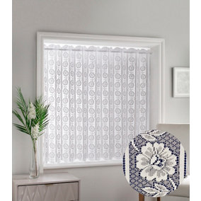 White Floral Textured Voile Louvre Vertical Pleated Window Blind Panel - 72" x 72"