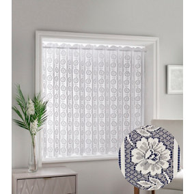 White Floral Textured Voile Louvre Vertical Pleated Window Blind Panel - 72" x 90"