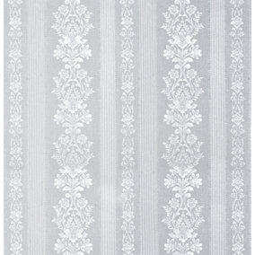 White Floral Wallpaper Slight Silver Glitter PVC Self Adhesive Damask Patterned Wallpaper 2.25m²