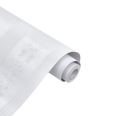 White Floral Wallpaper Slight Silver Glitter PVC Self Adhesive Damask Patterned Wallpaper 2.25m² - 4