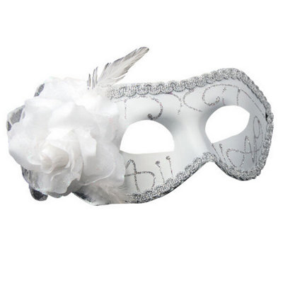 White Flower Masquerade Mask Venetian Style Glitter Party Ball Costume ...