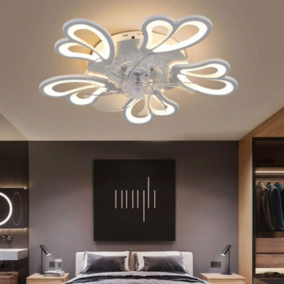 White Flower Shaped LED Dimmable Ceiling Fan Light with Remote Control and Bluetooth Control 24.4Inch