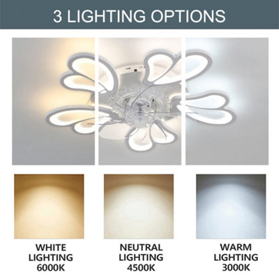White Flower Shaped LED Dimmable Ceiling Fan Light with Remote Control and Bluetooth Control 24.4Inch