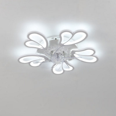 White Flower Shaped LED Dimmable Ceiling Fan Light with Remote Control and Bluetooth Control 24.4Inch