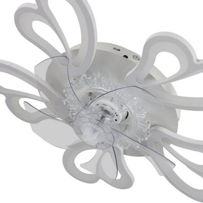 White Flower Shaped LED Dimmable Ceiling Fan Light with Remote Control and Bluetooth Control 24.4Inch