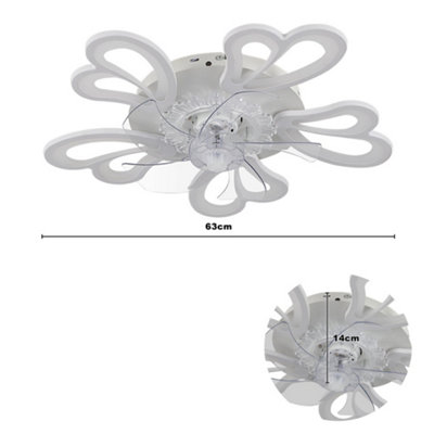 White Flower Shaped LED Dimmable Ceiling Fan Light with Remote Control and Bluetooth Control 24.4Inch