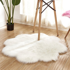 White Flower Shaped Super Soft Shaggy Area Rug Kids Rooms Decor Indoor Floor Rugs Dia 90cm