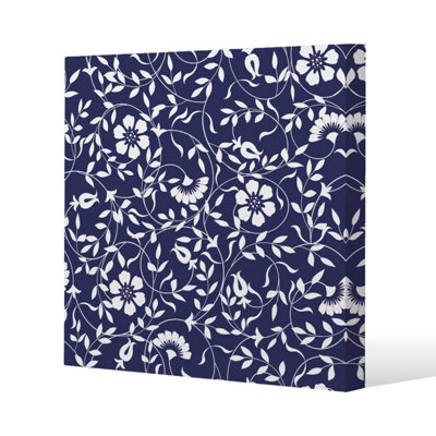 White Flowers on Navy (Canvas Print) / 127 x 127 x 4cm | DIY at B&Q