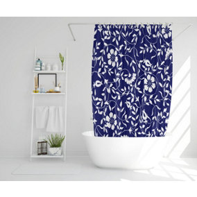 White Flowers on Navy (Shower Curtain) / Default Title