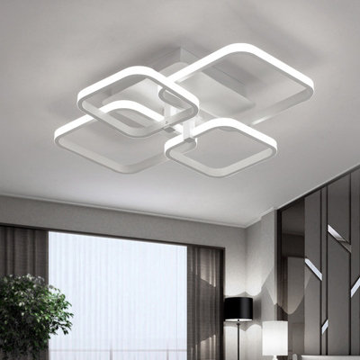 White Frame Square Contemporary LED Energy Efficient Semi Flush Ceiling Light Fixture Cool White 60cm