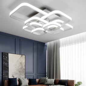 White Frame Square Contemporary LED Energy Efficient Semi Flush Ceiling Light Fixture Cool White 93cm