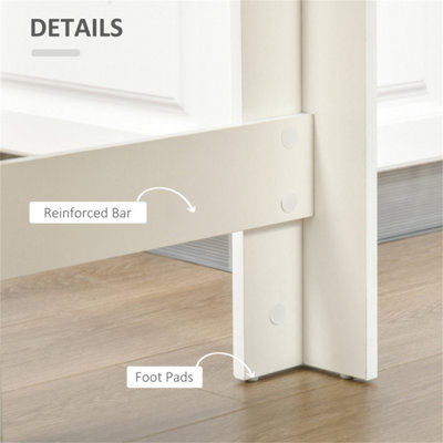 White frame with wood grain tabletop, bar table with side shelf storage
