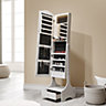 White Freestanding Mirror Jewellery Armoire with Drawers