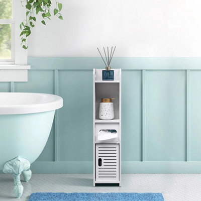 White Freestanding Single Wooden Small Bathroom Cabinet 16cm(H)68cm(W)