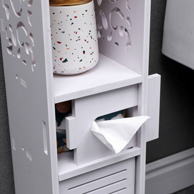 White Freestanding Single Wooden Small Bathroom Cabinet 16cm(H)68cm(W)