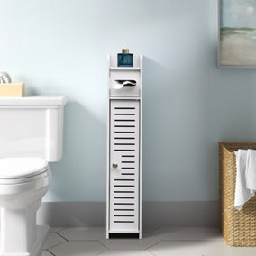 White Freestanding Single Wooden Tall Bathroom Cabinet 80cm(H)15cm(W)
