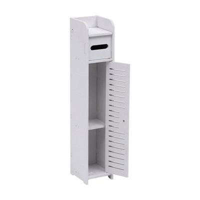 White Freestanding Single Wooden Tall Bathroom Cabinet 80cm(H)15cm(W)